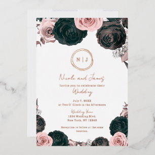 Invitation En Aluminium Photo de mariage moderne glamour floral rose et no