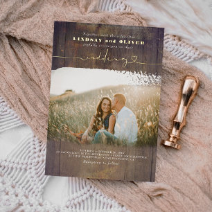 Invitation En Aluminium Photo de mariage rustique en bois à la campagne