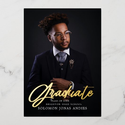 Invitation En Aluminium Photo de remise de diplôme au lycée en écriture mo (Recto)