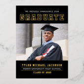 Invitation En Aluminium Photo de remise des diplômes en or noir moderne Fê (Recto)