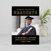 Invitation En Aluminium Photo de remise des diplômes en or noir moderne Fê (Debout devant)