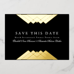 Invitation En Aluminium Photo Deco Black Geometry Gold Enregistrer la date