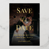 Invitation En Aluminium Photo défraîchi noir Mariage élégant Enregistrer l (Recto)