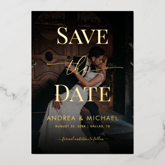 Invitation En Aluminium Photo défraîchi noir Mariage élégant Enregistrer l (Recto)