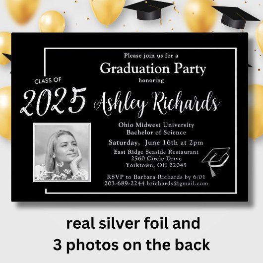 Invitation En Aluminium Photo Elegant Black White Graduation Party Real