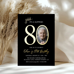 Invitation En Aluminium Photo élégant de 80e anniversaire avec surprise en