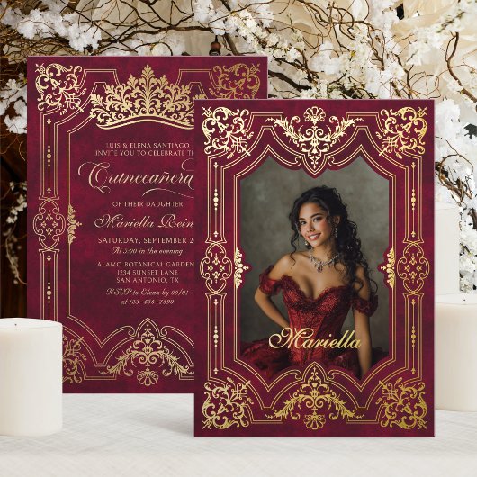 Invitation En Aluminium Photo Elegant Red Crown Tiara Royal Quinceanera