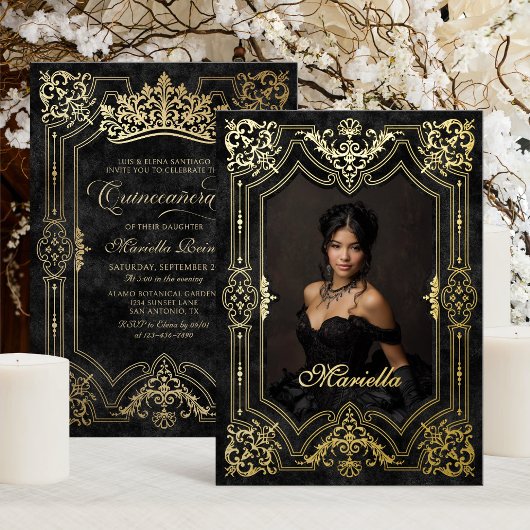 Invitation En Aluminium Photo Elégante Couronne Noire Tiara Royal Quincean