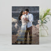 Invitation En Aluminium Photo élégante Mariage moderne Enregistrer la date (Debout devant)