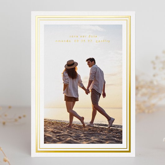 Invitation En Aluminium photo enregistrer la date minimum cadre élégant or