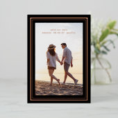 Invitation En Aluminium photo enregistrer la date noir élégant cadres rose (Debout devant)