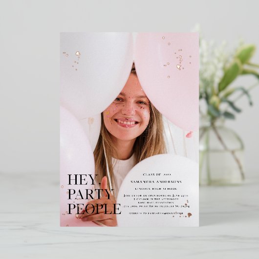 Invitation En Aluminium Photo fantaisie | Grad | Rose Gold Real Foil (Debout devant)