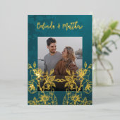 Invitation En Aluminium Photo Floral Line Art Gold Mariage (Debout devant)
