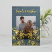 Invitation En Aluminium Photo Floral Line Art Gold Mariage (Debout devant)