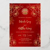 Invitation En Aluminium Photo Floral Line Art Mariage chinois (Verso)