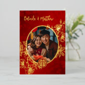 Invitation En Aluminium Photo Floral Line Art Mariage chinois (Debout devant)