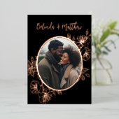 Invitation En Aluminium Photo Floral Line Art Rose Gold Mariage (Debout devant)