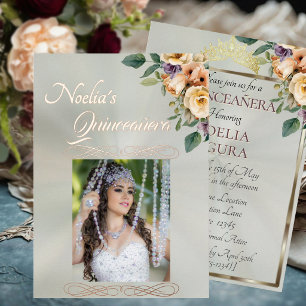 Invitation En Aluminium Photo & Floral - Sage Quinceanera