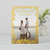 Invitation En Aluminium Photo Florale Botanique Moderne Save The Date Or (Debout devant)