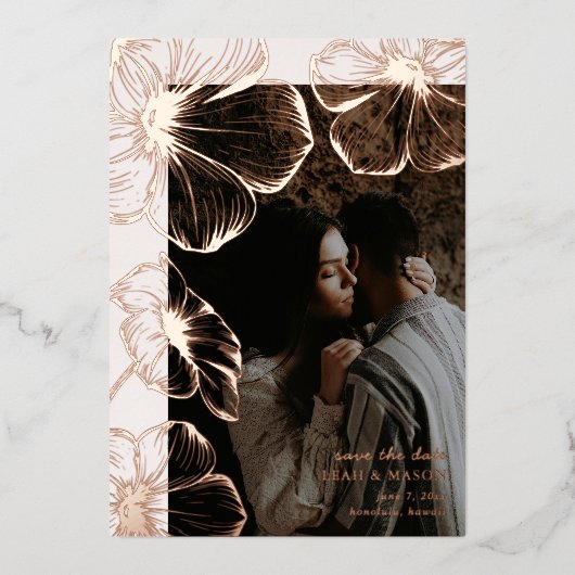 Invitation En Aluminium Photo florale moderne Mariage élégant Enregistrer (Recto)