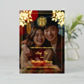 Invitation En Aluminium Photo Gold Peony | Mariage chinois (Debout devant)