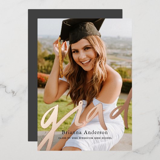 Invitation En Aluminium Photo Grad manuscrite Script Graduation huile (Recto/Verso)