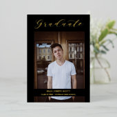 Invitation En Aluminium Photo Graduate Real Golden Modern Typography  (Debout devant)