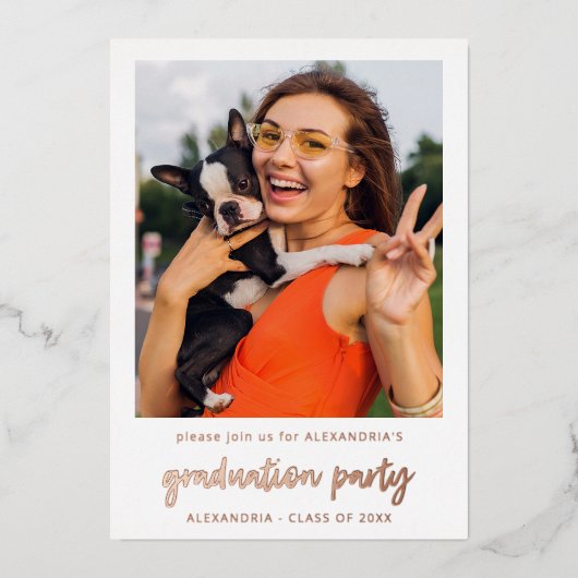 Invitation En Aluminium Photo instantanée Vertical White 2 Graduation Part (Recto)