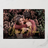 Invitation En Aluminium Photo manuscrite moderne Enregistrer la date (Recto)