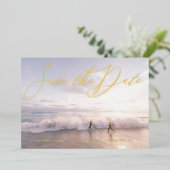 Invitation En Aluminium Photo manuscrite Style Enregistrer la date Or (Debout devant)