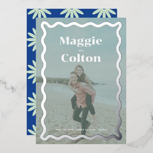 Invitation En Aluminium Photo Mariage Daisy Enregistrer la date (Recto/Verso)