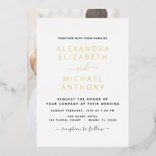 Invitation En Aluminium Photo Mariage Élégant Romantique Foil Invita (Recto/Verso)