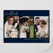 Invitation En Aluminium Photo Mariage Lettré à la main Collage Merci Or (Recto)