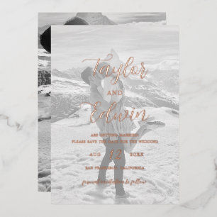 Invitation En Aluminium Photo Mariage Moderne Enregistrer La Date Rose Or