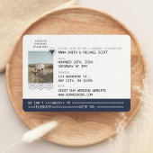 Invitation En Aluminium Photo Mariage unique Gold & Navy Blue Passport