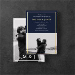 Invitation En Aluminium Photo Marine Blue Elegant Wedding<br><div class="desc">L'invitation de mariage minimale et élégante comprend un script classique,  une photo et des noms dans un vrai papier d'aluminium.</div>