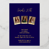 Invitation En Aluminium Photo Marine Blue & Gold Foil 30e anniversaire (Recto)