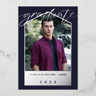 Invitation En Aluminium Photo Marine Blue Silver Foil