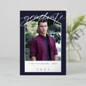 Invitation En Aluminium Photo Marine Blue Silver Foil (Debout devant)