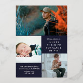 Invitation En Aluminium Photo Marine Blue Silver Foil (Verso)