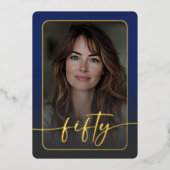 Invitation En Aluminium Photo minimaliste bleue moderne Cinquantième anniv (Recto)