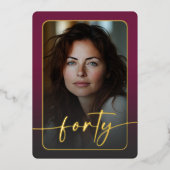 Invitation En Aluminium Photo minimaliste moderne Bourgogne quarantième an (Recto)