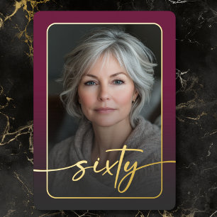 Invitation En Aluminium Photo minimaliste moderne Bourgogne Soixantième an