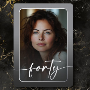 Invitation En Aluminium Photo minimaliste moderne en gris quarantième anni