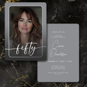 Invitation En Aluminium Photo minimaliste moderne gris Cinquantième annive