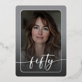 Invitation En Aluminium Photo minimaliste moderne gris Cinquantième annive (Recto)