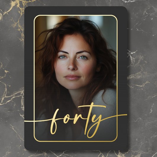 Invitation En Aluminium Photo minimaliste moderne noir quarantième anniver