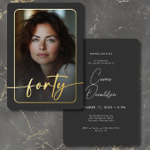 Invitation En Aluminium Photo minimaliste moderne noir quarantième anniver
