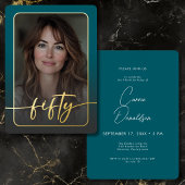 Invitation En Aluminium Photo minimaliste moderne Turquoise Cinquantième a