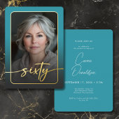 Invitation En Aluminium Photo minimaliste moderne Turquoise Soixantième an